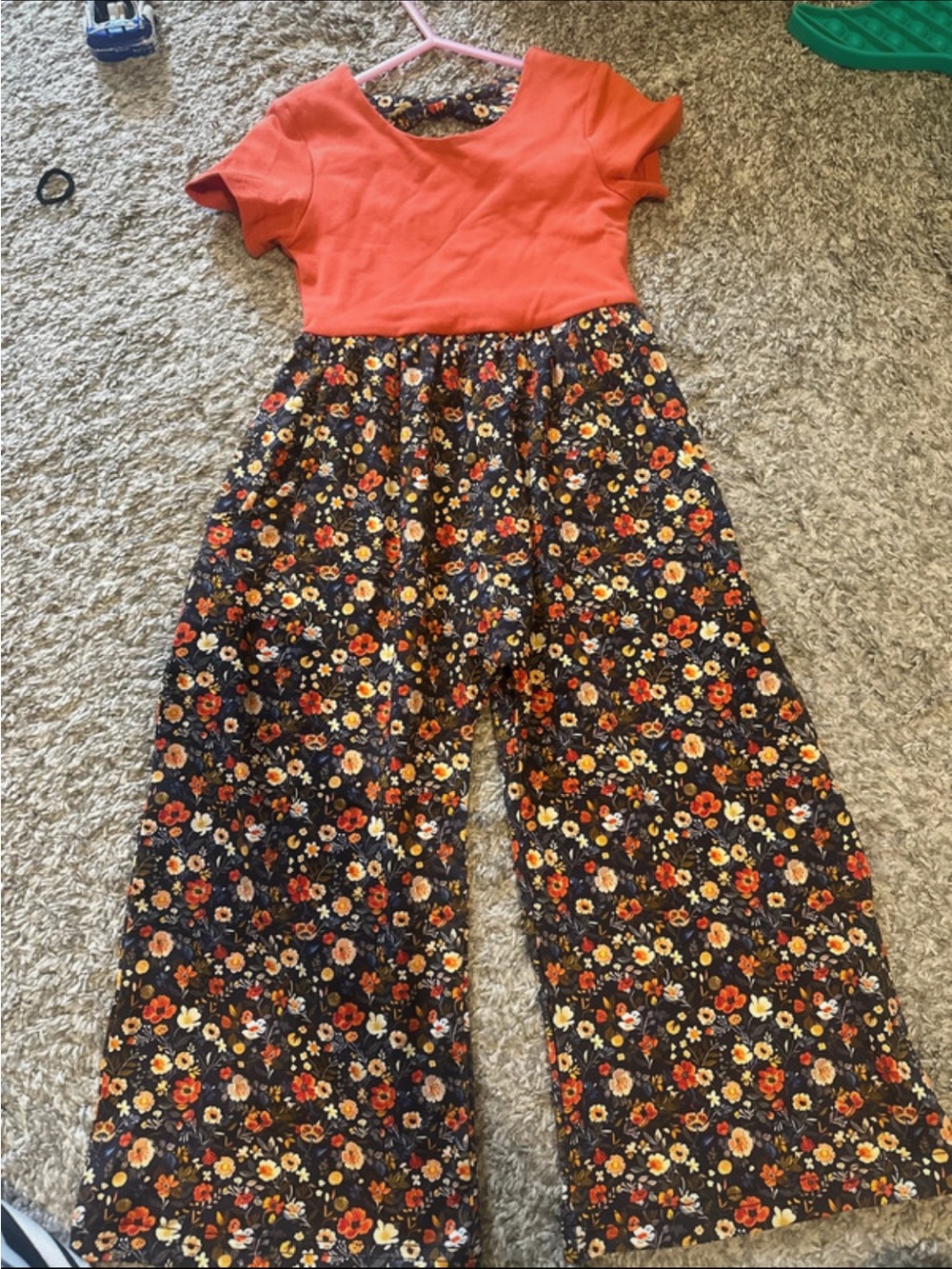 Girls Coral Top Floral Wide-Leg Jumpsuit